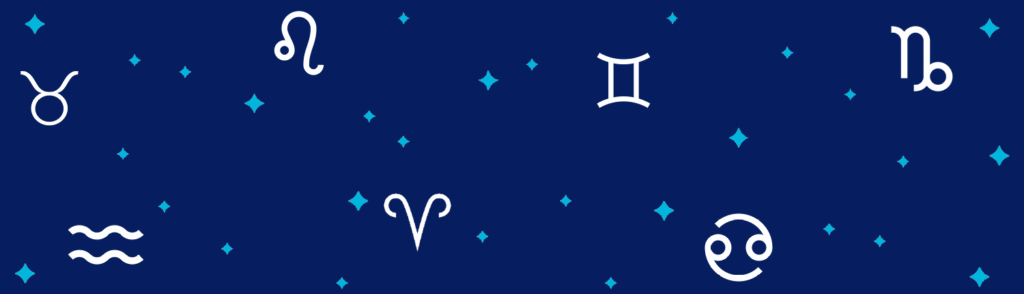 Astrological symbols on a dark blue background