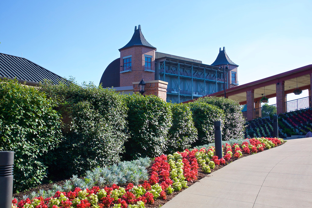 Starlight towers and stage house view from east with landscaping