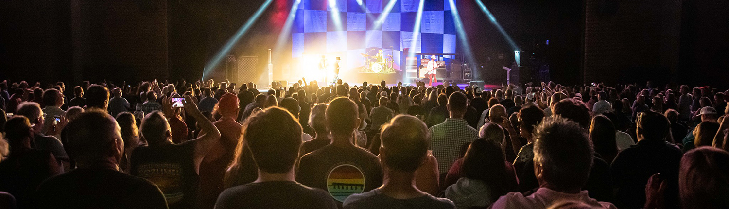 View from behind people as they watch a concert